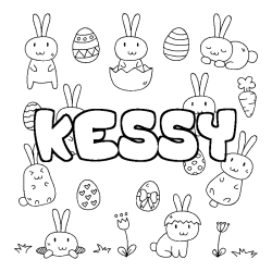 Coloriage prénom KESSY - décor Paques