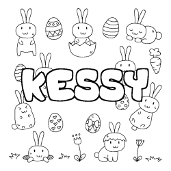 Coloriage pr&eacute;nom KESSY - d&eacute;cor Paques