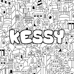 Coloriage pr&eacute;nom KESSY - d&eacute;cor Ville