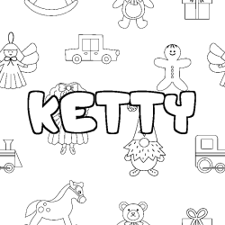 Coloriage prénom KETTY - décor Jouets