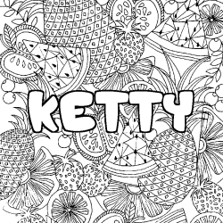 Coloriage pr&eacute;nom KETTY - d&eacute;cor Mandala fruits