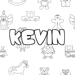Coloriage prénom KEVIN - décor Jouets