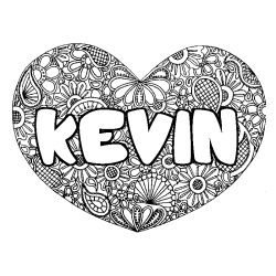 Coloriage prénom KEVIN - décor Mandala coeur