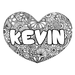 Coloriage pr&eacute;nom KEVIN - d&eacute;cor Mandala coeur