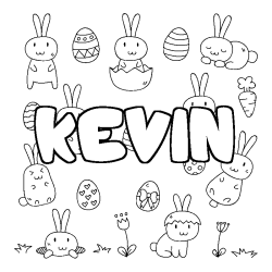 Coloriage pr&eacute;nom KEVIN - d&eacute;cor Paques