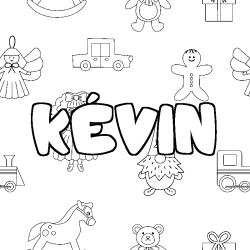 Coloriage pr&eacute;nom K&Eacute;VIN - d&eacute;cor Jouets
