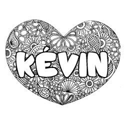 Coloriage pr&eacute;nom K&Eacute;VIN - d&eacute;cor Mandala coeur