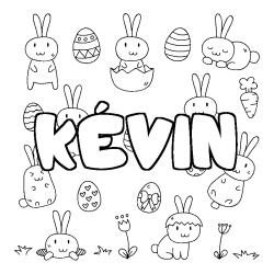 Coloriage pr&eacute;nom K&Eacute;VIN - d&eacute;cor Paques