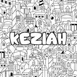 Coloriage prénom KEZIAH - décor Ville