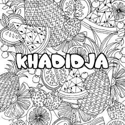 Coloriage prénom KHADIDJA - décor Mandala fruits