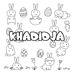 Coloriage pr&eacute;nom KHADIDJA - d&eacute;cor Paques