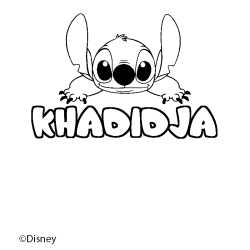 Coloriage pr&eacute;nom KHADIDJA - d&eacute;cor Stitch