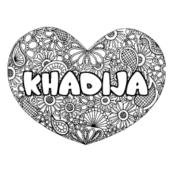 Coloriage prénom KHADIJA - décor Mandala coeur