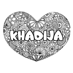 Coloriage pr&eacute;nom KHADIJA - d&eacute;cor Mandala coeur