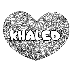 Coloriage pr&eacute;nom KHALED - d&eacute;cor Mandala coeur