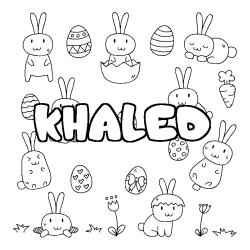 Coloriage pr&eacute;nom KHALED - d&eacute;cor Paques