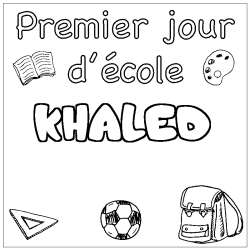 Coloriage prénom KHALED - décor Premier jour d'école