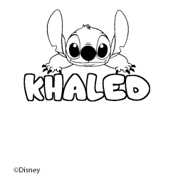 Coloriage pr&eacute;nom KHALED - d&eacute;cor Stitch