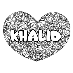 Coloriage prénom KHALID - décor Mandala coeur