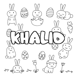 Coloriage pr&eacute;nom KHALID - d&eacute;cor Paques