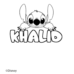 Coloriage pr&eacute;nom KHALID - d&eacute;cor Stitch