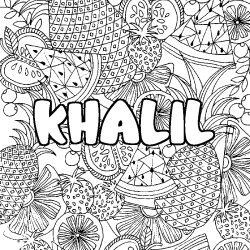 Coloriage prénom KHALIL - décor Mandala fruits