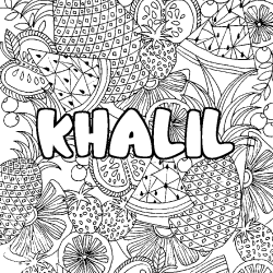 Coloriage pr&eacute;nom KHALIL - d&eacute;cor Mandala fruits