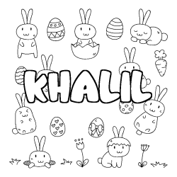 Coloriage prénom KHALIL - décor Paques
