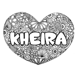 Coloriage prénom KHEIRA - décor Mandala coeur