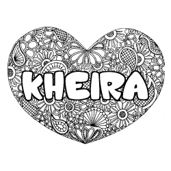 Coloriage pr&eacute;nom KHEIRA - d&eacute;cor Mandala coeur