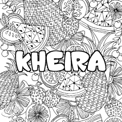 Coloriage pr&eacute;nom KHEIRA - d&eacute;cor Mandala fruits