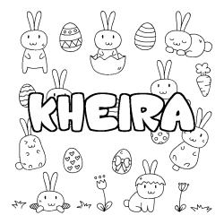 Coloriage prénom KHEIRA - décor Paques