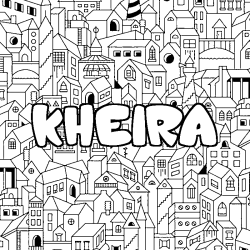 Coloriage pr&eacute;nom KHEIRA - d&eacute;cor Ville