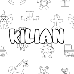 Coloriage pr&eacute;nom KILIAN - d&eacute;cor Jouets