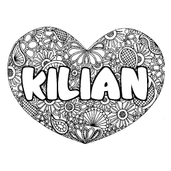 Coloriage pr&eacute;nom KILIAN - d&eacute;cor Mandala coeur