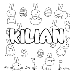 Coloriage pr&eacute;nom KILIAN - d&eacute;cor Paques