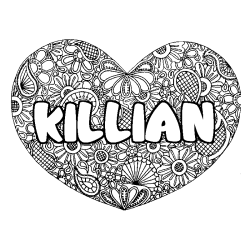 Coloriage pr&eacute;nom KILLIAN - d&eacute;cor Mandala coeur