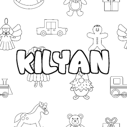 Coloriage pr&eacute;nom KILYAN - d&eacute;cor Jouets