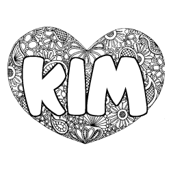 Coloriage pr&eacute;nom KIM - d&eacute;cor Mandala coeur