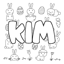 Coloriage pr&eacute;nom KIM - d&eacute;cor Paques