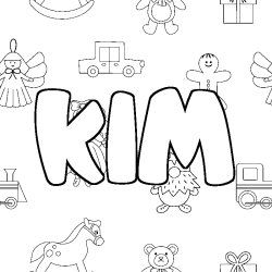 Coloriage prénom KIM - décor Jouets