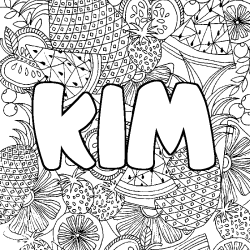 Coloriage pr&eacute;nom KIM - d&eacute;cor Mandala fruits