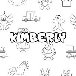 Coloriage prénom KIMBERLY - décor Jouets