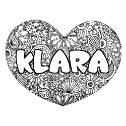 Coloriage pr&eacute;nom KLARA - d&eacute;cor Mandala coeur