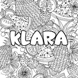 Coloriage pr&eacute;nom KLARA - d&eacute;cor Mandala fruits