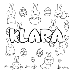 Coloriage prénom KLARA - décor Paques