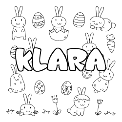 Coloriage pr&eacute;nom KLARA - d&eacute;cor Paques