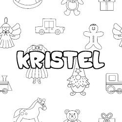 Coloriage pr&eacute;nom KRISTEL - d&eacute;cor Jouets