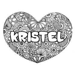 Coloriage pr&eacute;nom KRISTEL - d&eacute;cor Mandala coeur