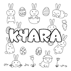 Coloriage pr&eacute;nom KYARA - d&eacute;cor Paques